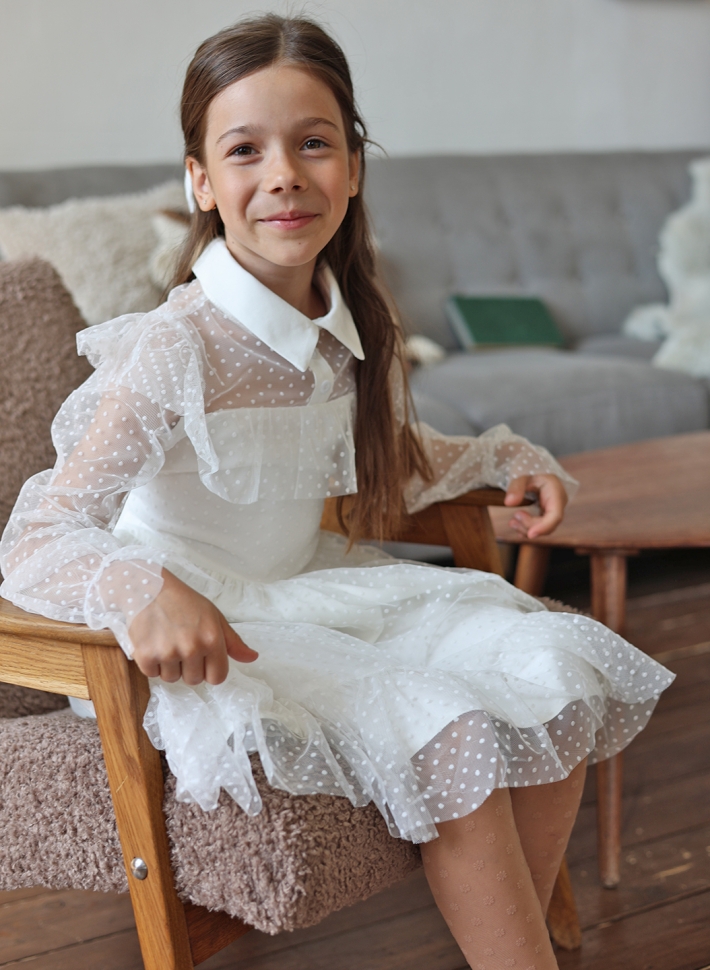 Платье для девочки нарядное БУШОН ST79, цвет белый