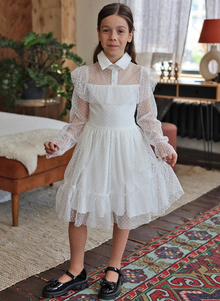 Платье для девочки нарядное БУШОН ST79, цвет белый