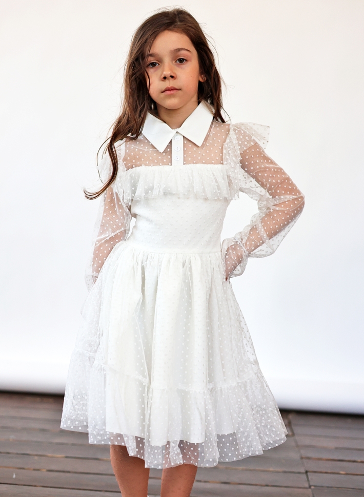 Платье для девочки нарядное БУШОН ST79, цвет белый