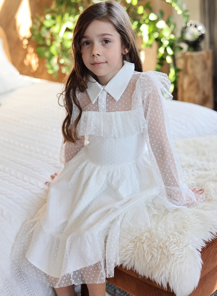 Платье для девочки нарядное БУШОН ST79, цвет белый