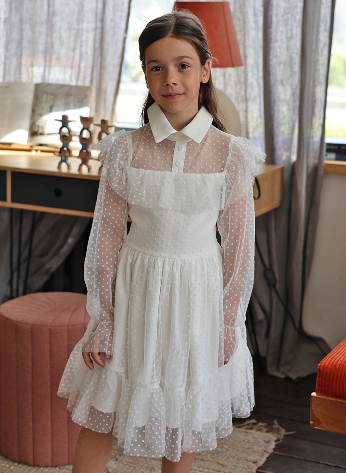 Платье для девочки нарядное БУШОН ST79, цвет белый
