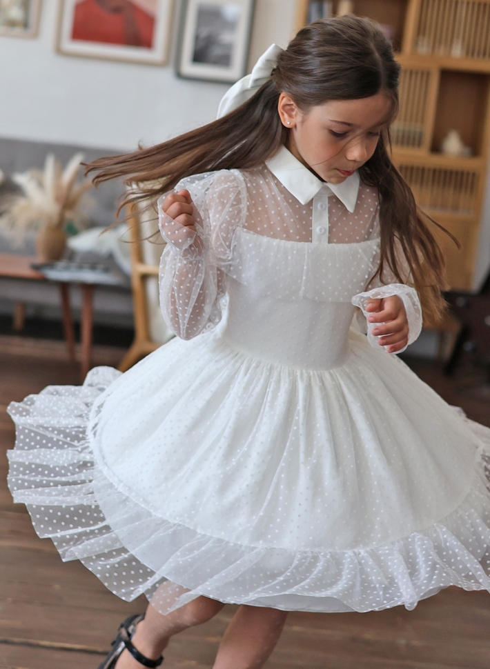 Платье для девочки нарядное БУШОН ST79, цвет белый