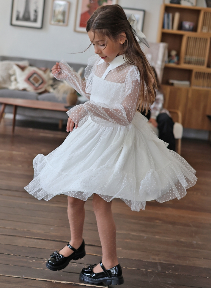 Платье для девочки нарядное БУШОН ST79, цвет белый