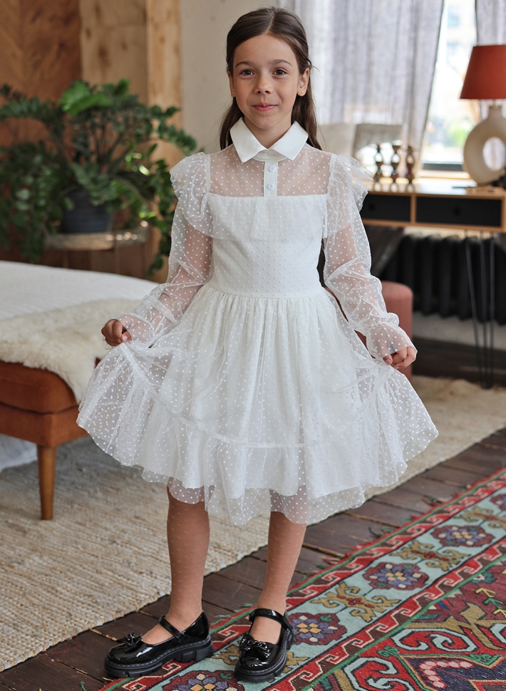 Платье для девочки нарядное БУШОН ST79, цвет белый