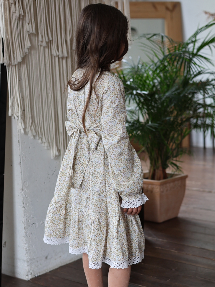 Платье для девочки БУШОН XB88, бежевый/хаки цветы