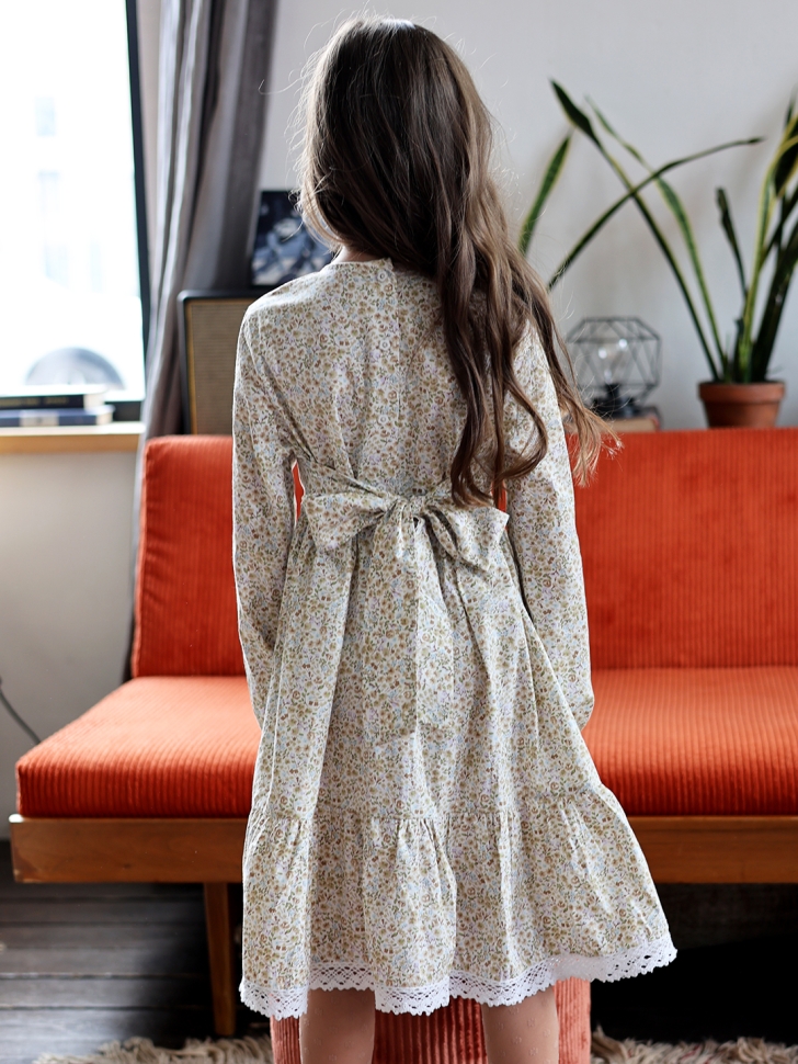 Платье для девочки БУШОН XB88, бежевый/хаки цветы