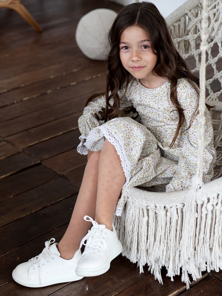 Платье для девочки БУШОН XB88, бежевый/хаки цветы