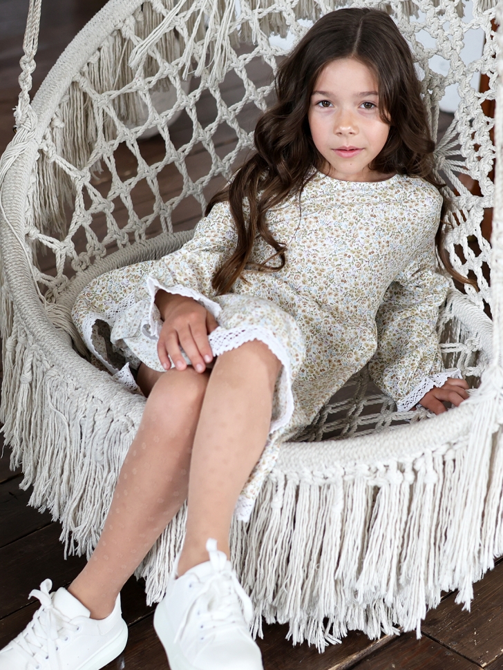 Платье для девочки БУШОН XB88, бежевый/хаки цветы