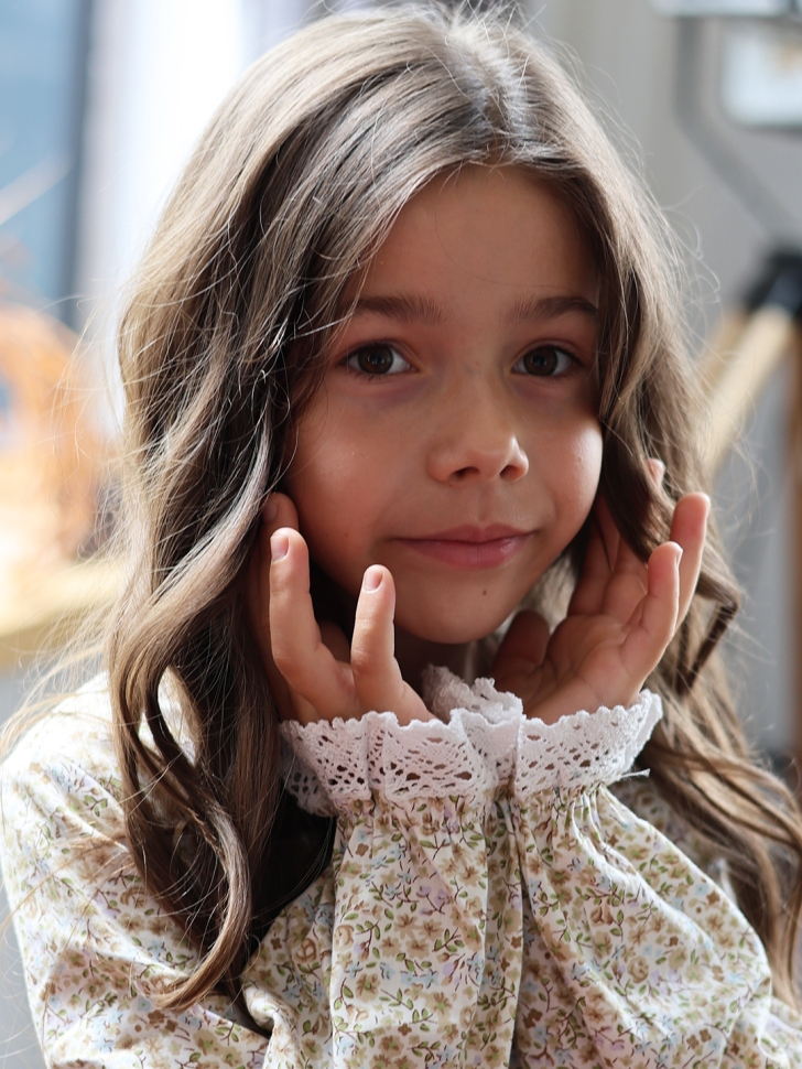 Платье для девочки БУШОН XB88, бежевый/хаки цветы