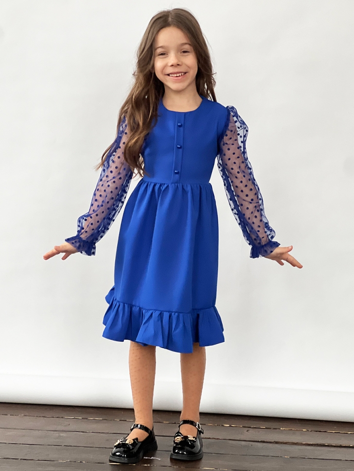 Платье для девочки нарядное БУШОН ST52, цвет синий электрик