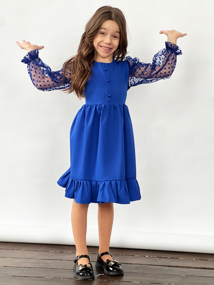 Платье для девочки нарядное БУШОН ST52, цвет синий электрик