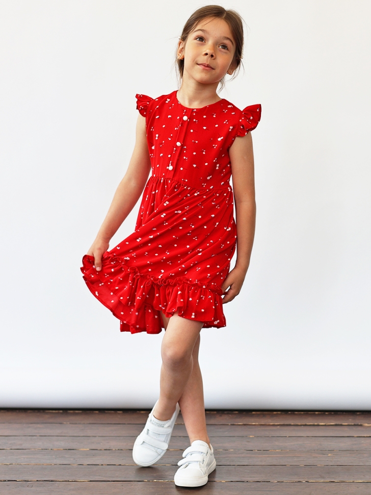 Платье для девочки вискоза БУШОН ST66, цвет красный цветы