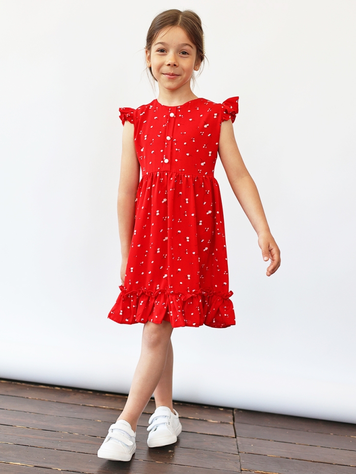 Платье для девочки вискоза БУШОН ST66, цвет красный цветы