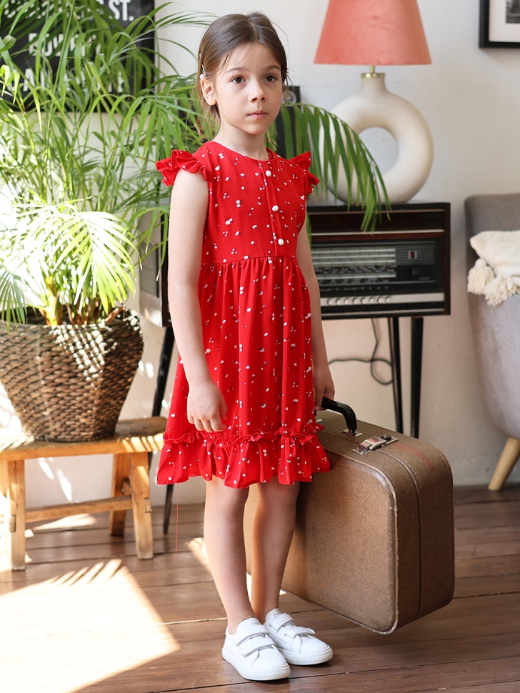 Платье для девочки вискоза БУШОН ST66, цвет красный цветы