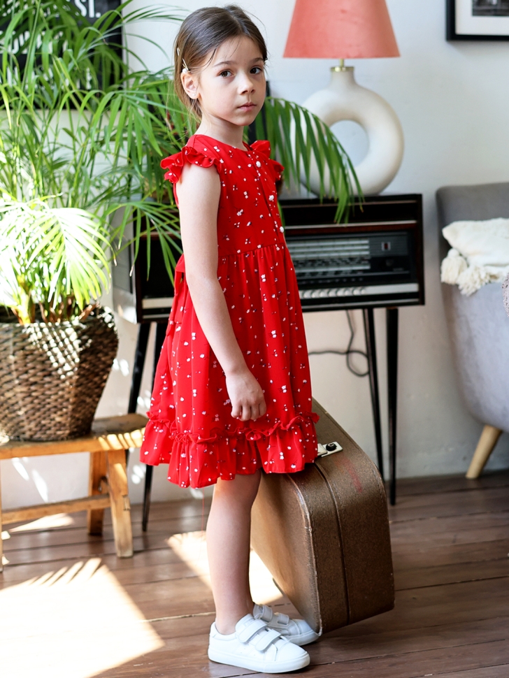 Платье для девочки вискоза БУШОН ST66, цвет красный цветы