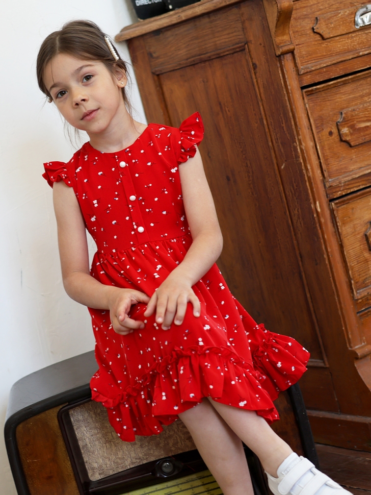 Платье для девочки вискоза БУШОН ST66, цвет красный цветы