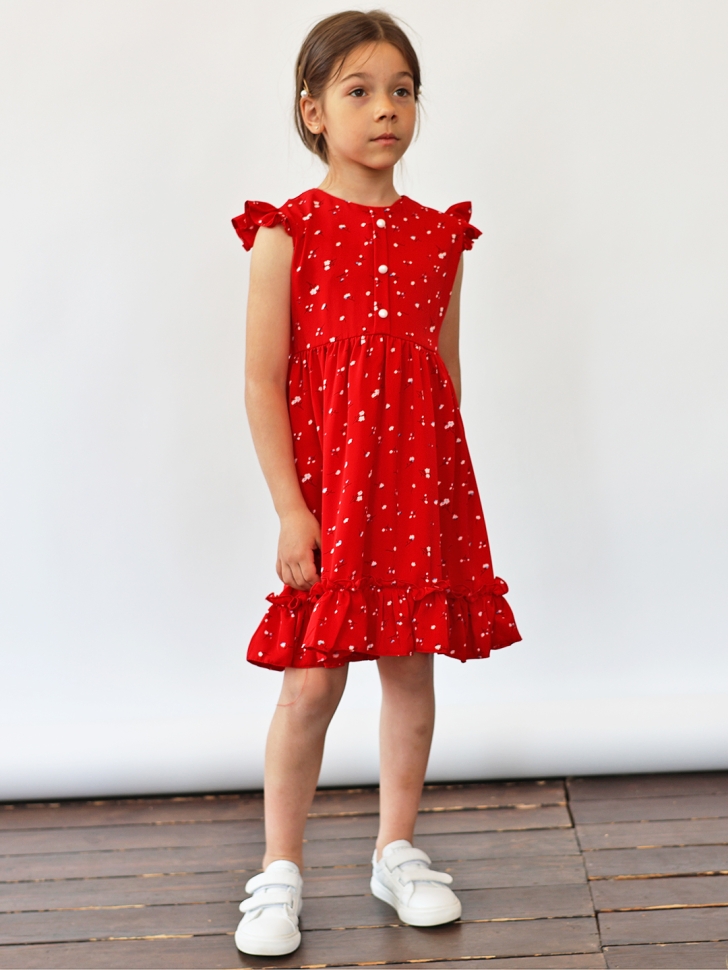 Платье для девочки вискоза БУШОН ST66, цвет красный цветы