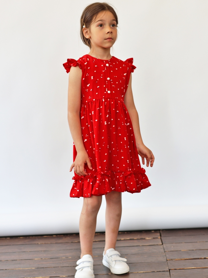 Платье для девочки вискоза БУШОН ST66, цвет красный цветы