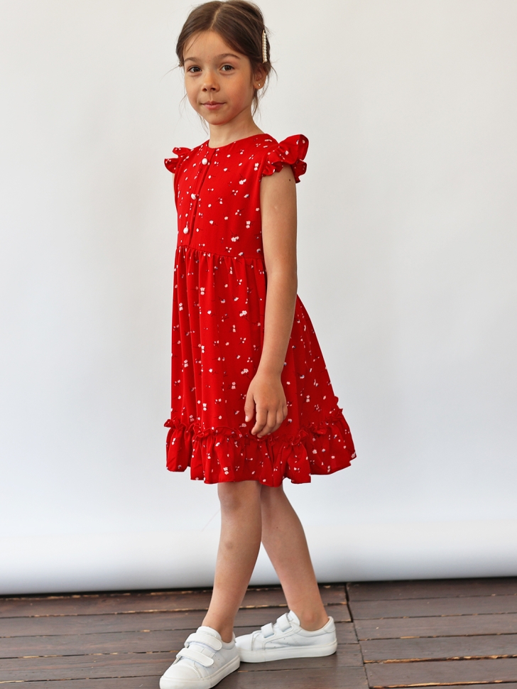 Платье для девочки вискоза БУШОН ST66, цвет красный цветы