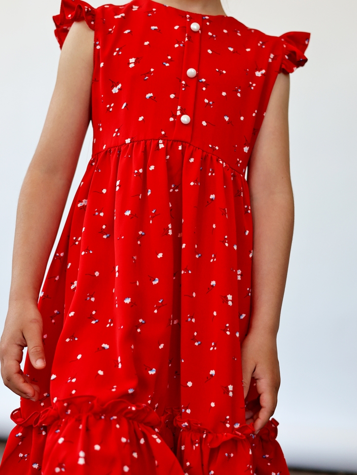 Платье для девочки вискоза БУШОН ST66, цвет красный цветы