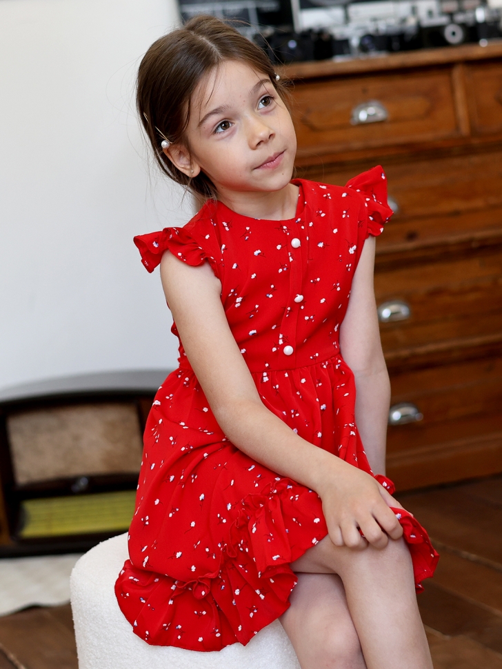 Платье для девочки вискоза БУШОН ST66, цвет красный цветы