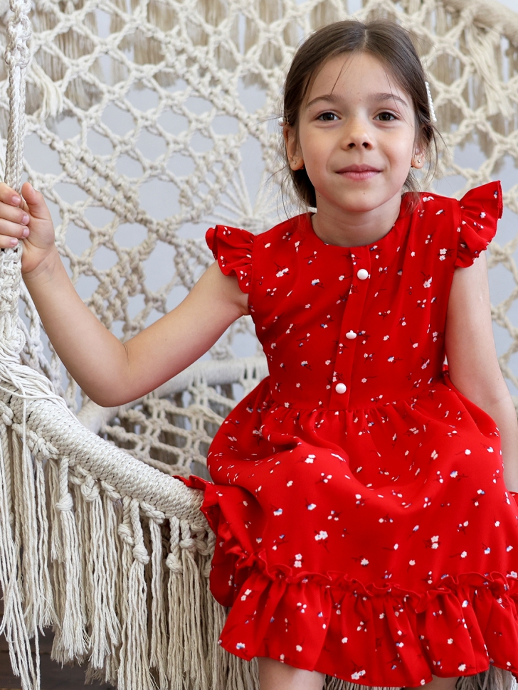Платье для девочки вискоза БУШОН ST66, цвет красный цветы