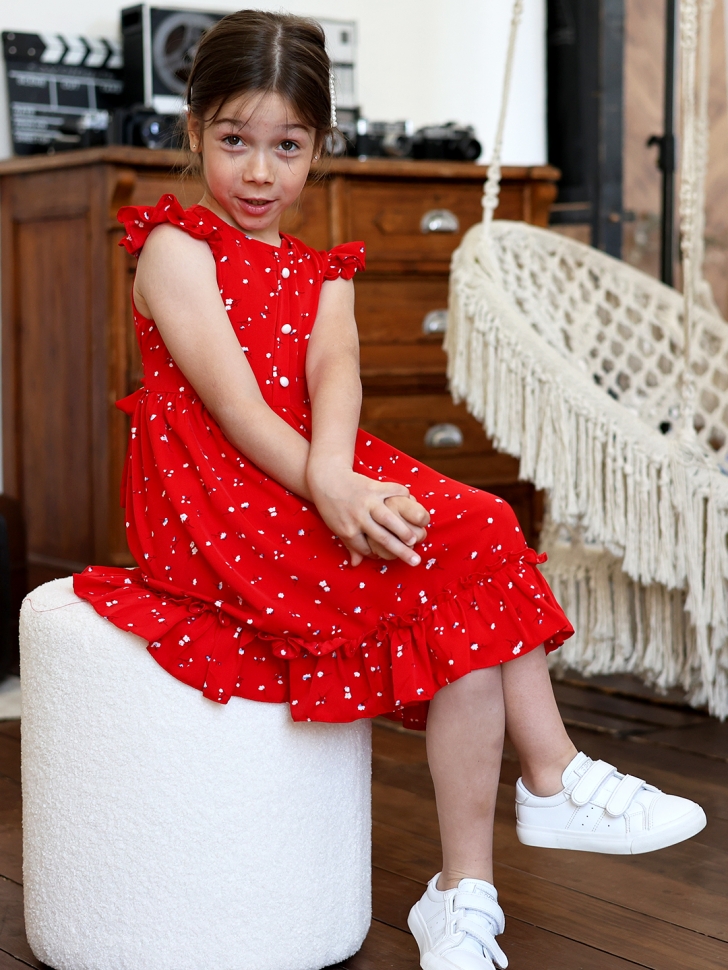 Платье для девочки вискоза БУШОН ST66, цвет красный цветы