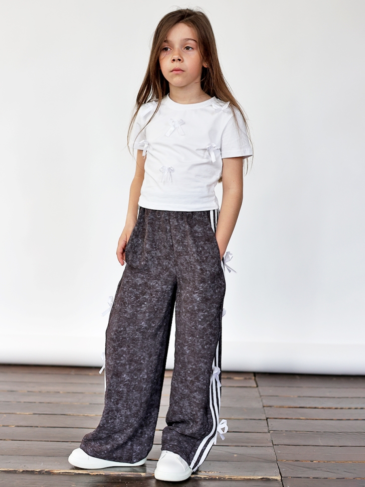 Комплект футболка и брюки для девочек БУШОН ST110, цвет коричнево-серый/белый