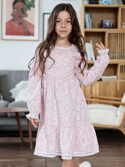 Платье для девочки БУШОН XB88, розовый цветы