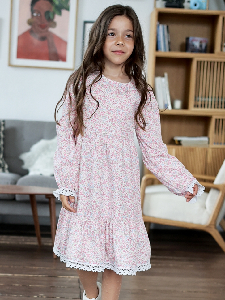 Платье для девочки БУШОН XB88, розовый цветы