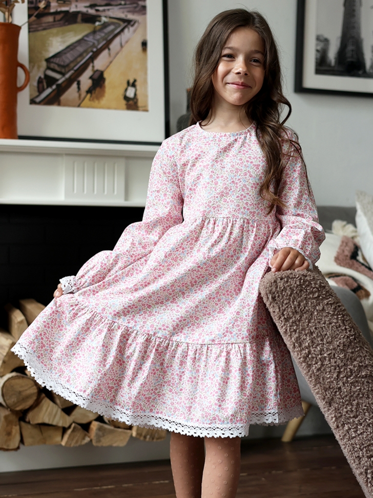 Платье для девочки БУШОН XB88, розовый цветы