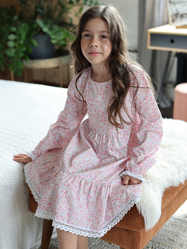 Платье для девочки БУШОН XB88, розовый цветы