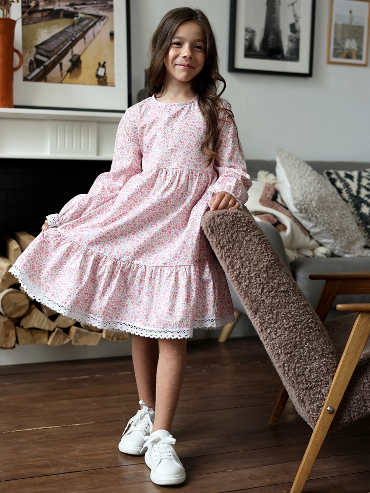 Платье для девочки БУШОН XB88, розовый цветы