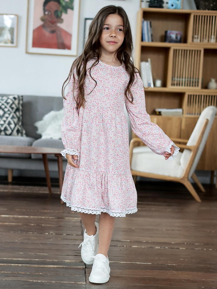 Платье для девочки БУШОН XB88, розовый цветы