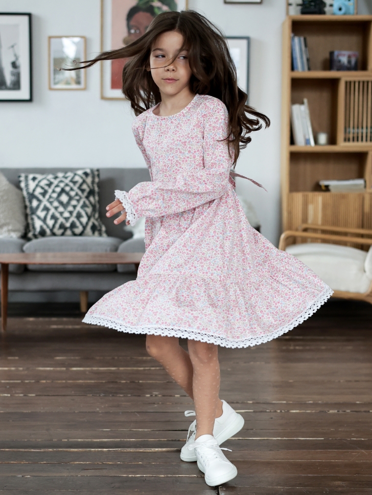 Платье для девочки БУШОН XB88, розовый цветы
