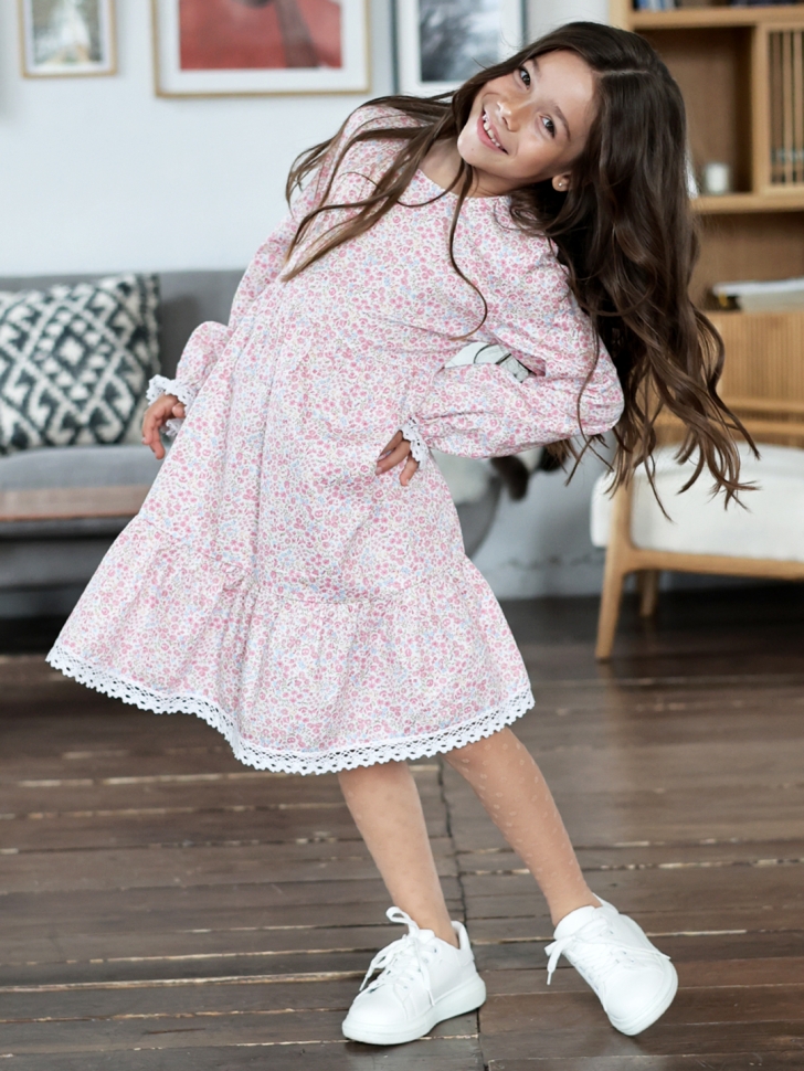 Платье для девочки БУШОН XB88, розовый цветы