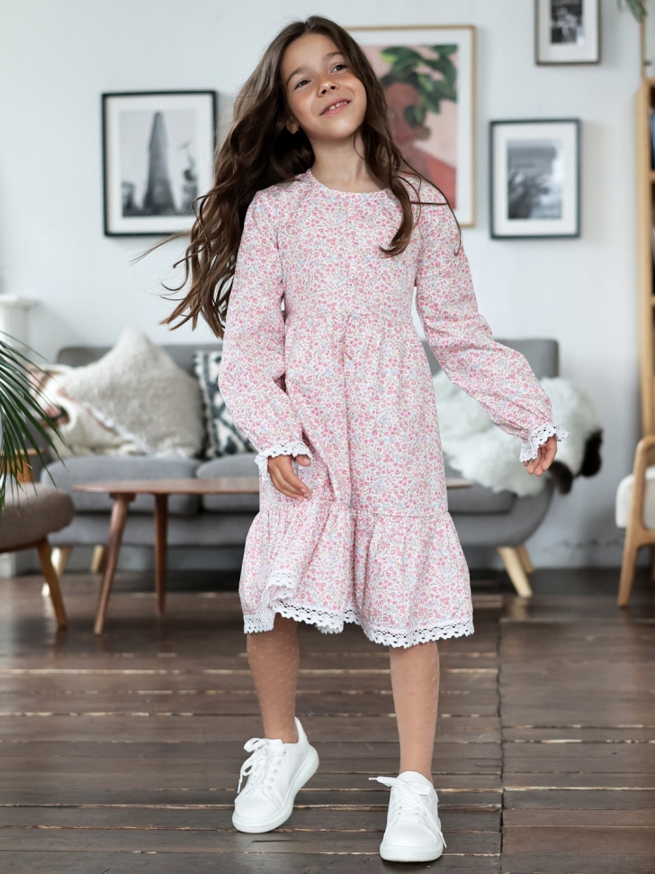 Платье для девочки БУШОН XB88, розовый цветы