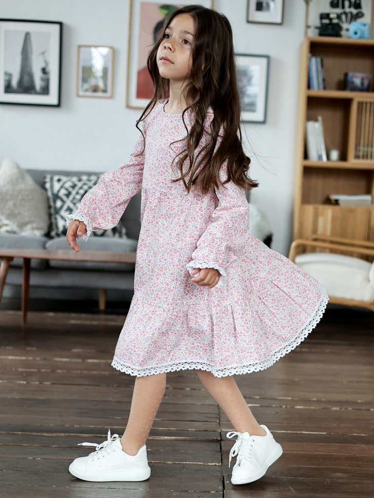 Платье для девочки БУШОН XB88, розовый цветы