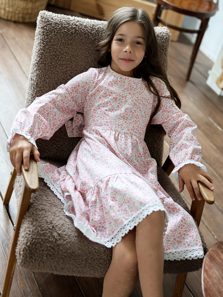 Платье для девочки БУШОН XB88, розовый цветы