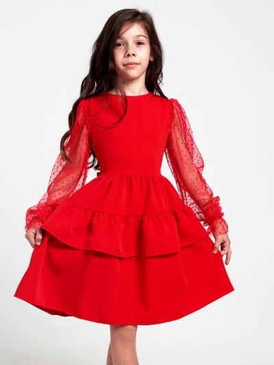 Платье для девочки БУШОН ST70, цвет красный / волан