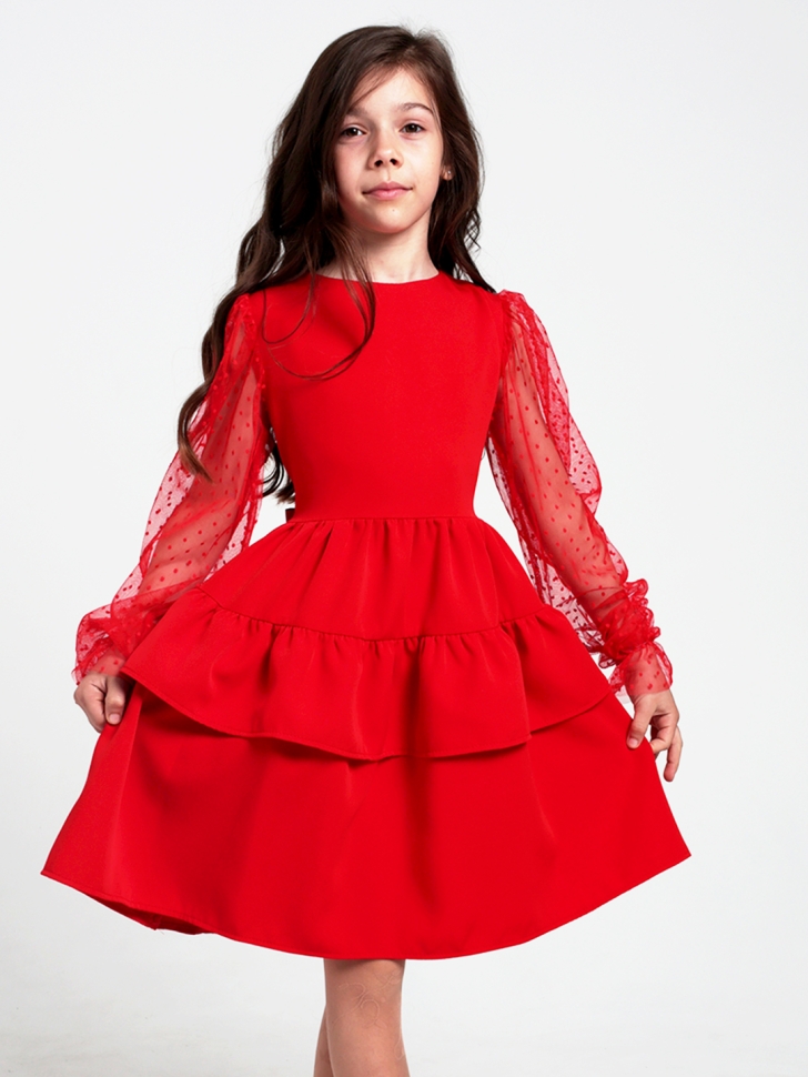 Платье для девочки БУШОН ST70, цвет красный / волан 
