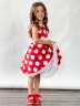 Платье для девочки нарядное БУШОН ST20, стиляги цвет красный, белый пояс, принт белый горох 