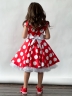 Платье для девочки нарядное БУШОН ST20, стиляги цвет красный, белый пояс, принт белый горох 