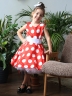 Платье для девочки нарядное БУШОН ST20, стиляги цвет красный, белый пояс, принт белый горох 