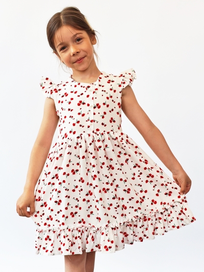 Платье для девочки вискоза БУШОН ST66, цвет белый/красный цветы