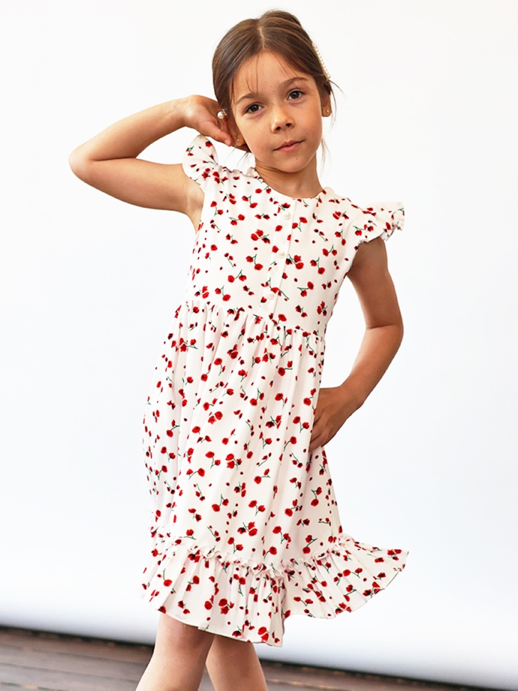 Платье для девочки вискоза БУШОН ST66, цвет белый/красный цветы
