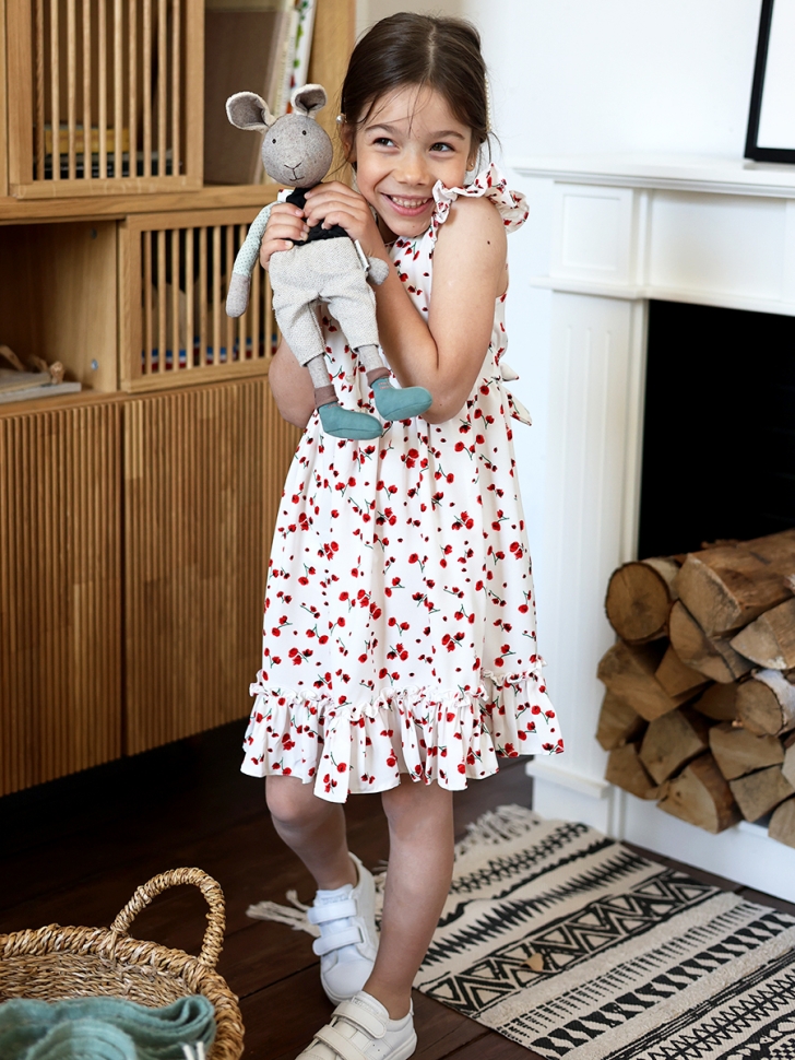 Платье для девочки вискоза БУШОН ST66, цвет белый/красный цветы