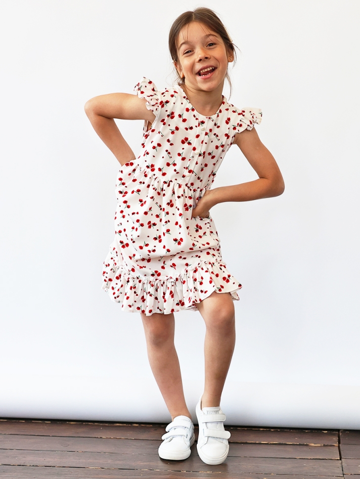 Платье для девочки вискоза БУШОН ST66, цвет белый/красный цветы