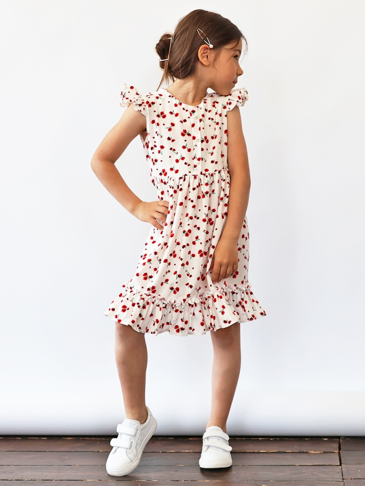 Платье для девочки вискоза БУШОН ST66, цвет белый/красный цветы