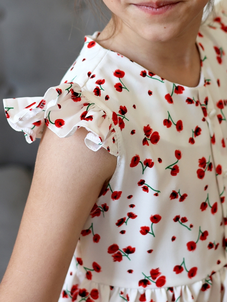 Платье для девочки вискоза БУШОН ST66, цвет белый/красный цветы